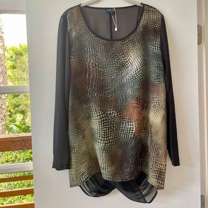 Ronen Chen Sheer Long-Sleeve Tunic Blouse, Size 10, NWOT‎